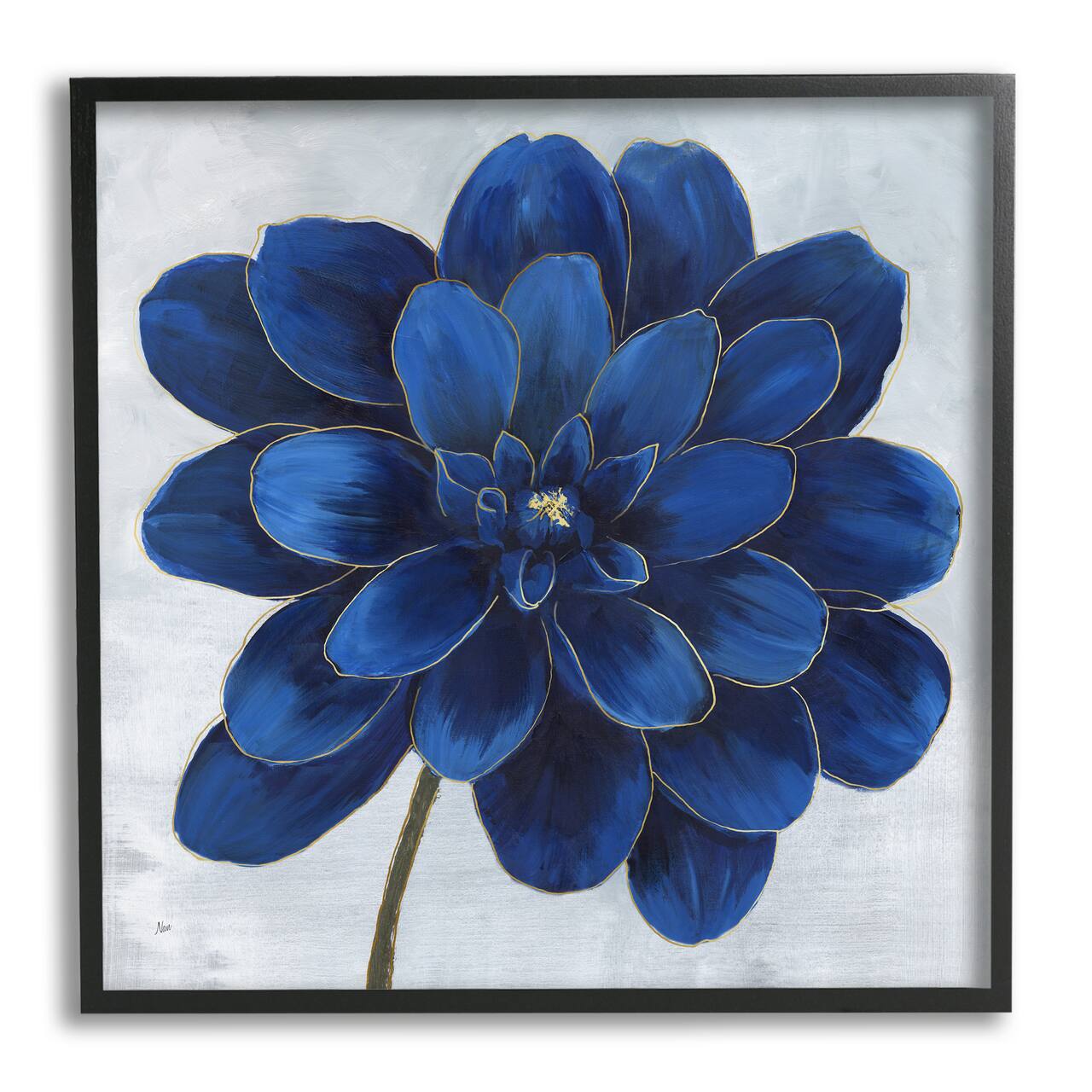 Stupell Industries Modern Deep Blue Floral Carnation Flower Petal Outline Framed Wall Art
